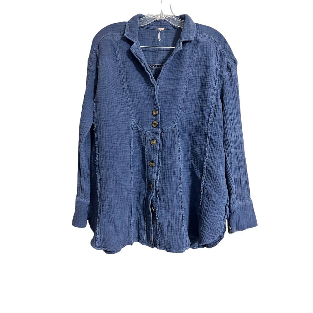 Free People Slub Cotton Button Down Long Sleeve Shirt XS